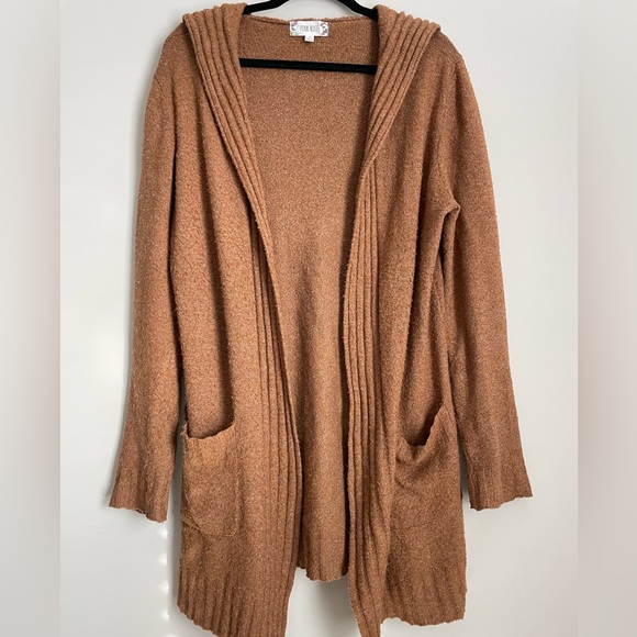 Pink Rose burnt orange long cardigan slouchy hood. Size Medium, 2 deep pockets - Picture 1 of 6